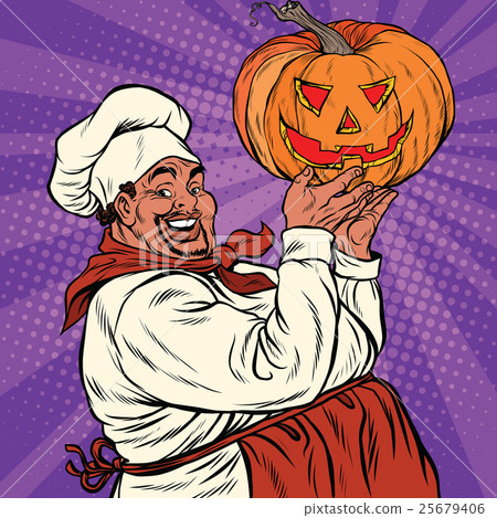African American or Latino cook with a Halloween 25679406