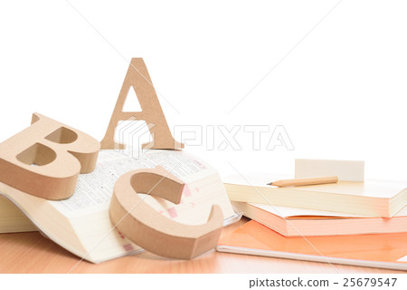 Books and alphabet ABC learning procedures English learning image White background 25679547