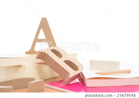 Books and alphabet ABC learning procedures English learning image White background Books and alphabet ABC learning procedures English learning image White background 25679548