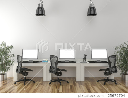 Work desks in empty room Work desks in empty room 25679704
