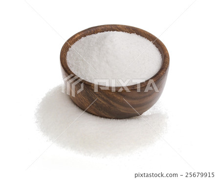 Sugar in wooden bowl isolated on white background 25679915