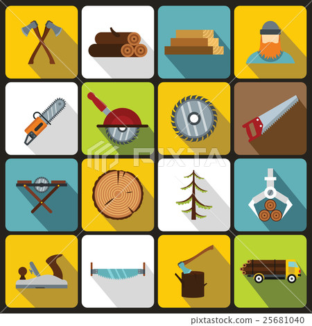 Timber industry icons set, flat style 25681040