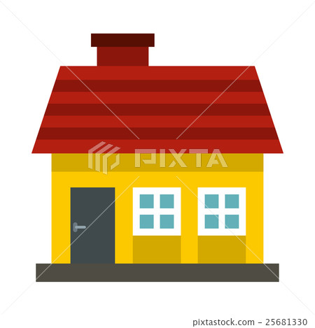 Small yellow cottage with red roof icon flat style - Stock Illustration ...