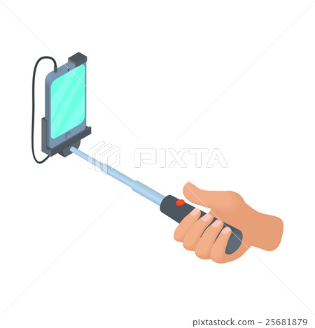 Hands holding selfie stick with smartphone icon Hands holding selfie stick with smartphone icon 25681879