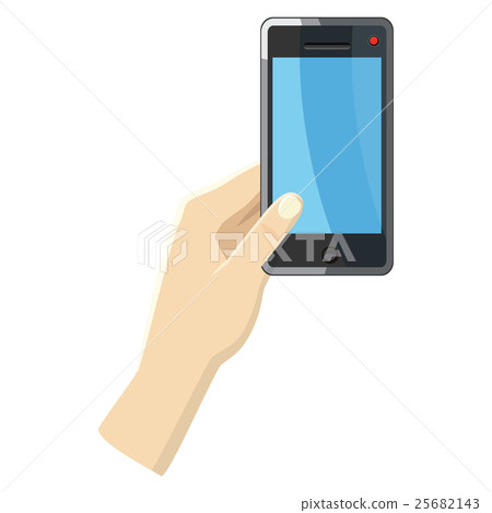 Hand holding smartphone icon, cartoon style 25682143