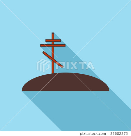 Grave with cross icon, flat style 25682273