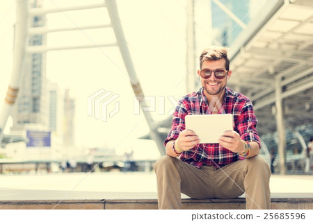 Young Man Headphone Listening Music Concept. Young Man Headphone Listening Music Concept. 25685596