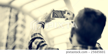 Young Man Taking Photo Smartphone Concept Young Man Taking Photo Smartphone Concept 25685601