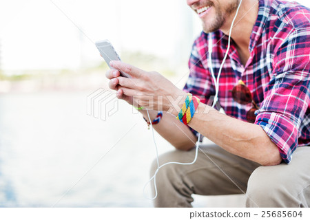 Young Man Headphone Listening Music Concept. Young Man Headphone Listening Music Concept. 25685604