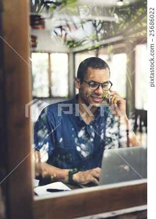 Man Working Coffee Shop Cafe Concept Man Working Coffee Shop Cafe Concept 25686022