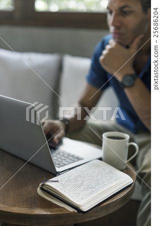 Man Working Coffee Shop Cafe Concept 25686204