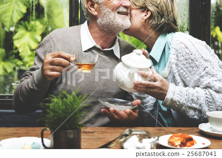 Senior Couple Afternoon Tea Drinking Relax Concept 25687041