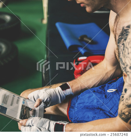 Man Exercise Athletic Boxing Tablet Concept 25687248