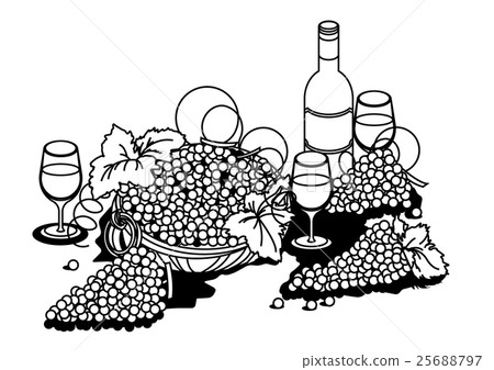 Grape and wine black and white illustration Grape and wine black and white illustration 25688797