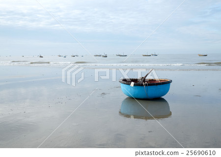 Stock of coracle at fishing village in Long Hai 25690610