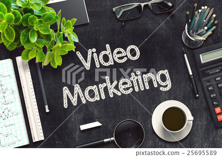 Video Marketing Concept on Black Chalkboard. 3D Video Marketing Concept on Black Chalkboard. 3D 25695589