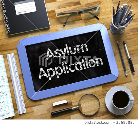 Asylum Application Handwritten on Small Chalkboard 25695883