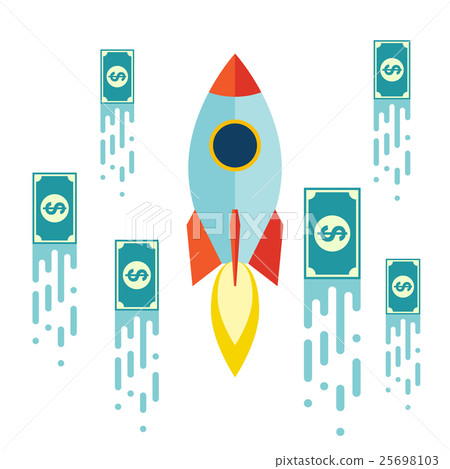 Starup Rocket with Money. Flat design. Vector 25698103