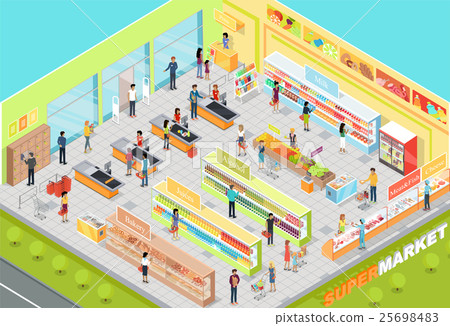 Supermarket Interior Isometric Projection Vector Supermarket Interior Isometric Projection Vector 25698483