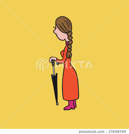 Girl pigtail holding umbrella cartoon drawing Girl pigtail holding umbrella cartoon drawing 25698599