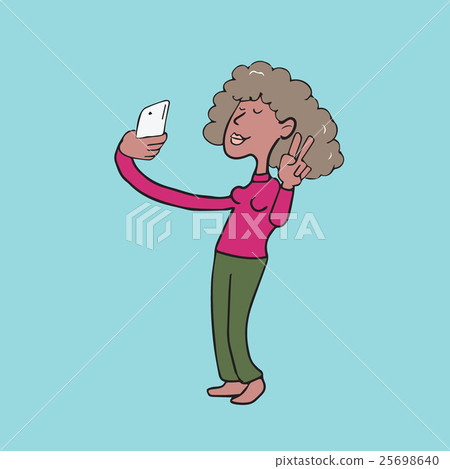 African woman taking selfie cartoon African woman taking selfie cartoon 25698640