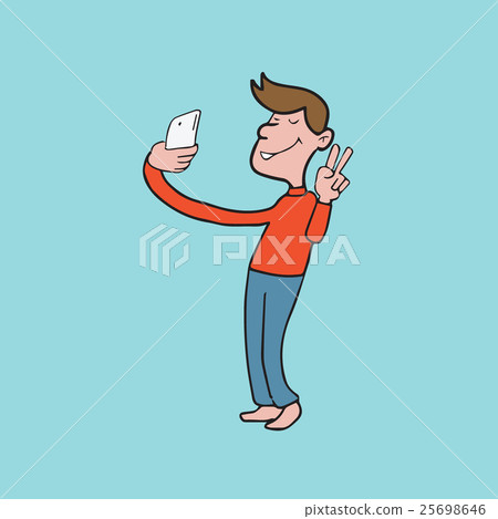 Selfie with two fingers gesture man Selfie with two fingers gesture man 25698646