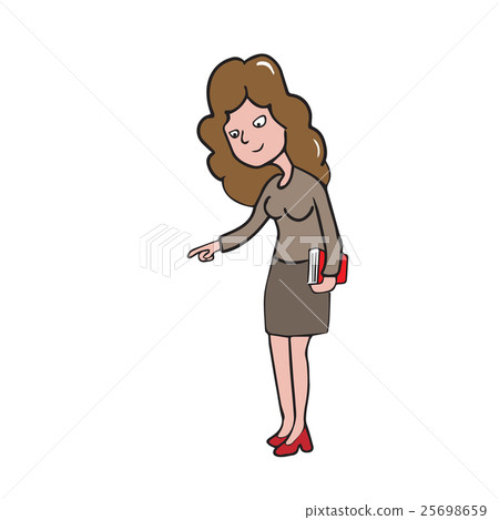 Woman holding book and pointing cartoon Woman holding book and pointing cartoon 25698659