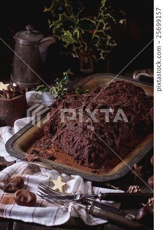 Homemade christmas chocolate yule log 25699157