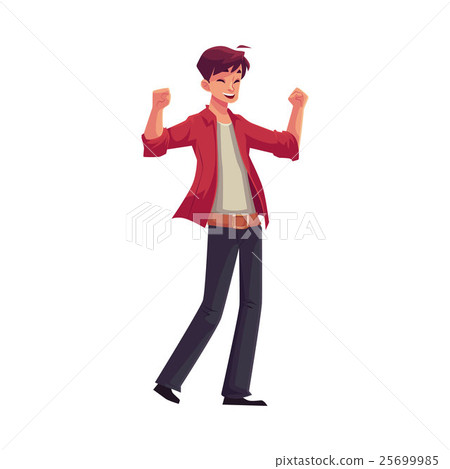 Handsome young man raising hands in happiness and Handsome young man raising hands in happiness and 25699985