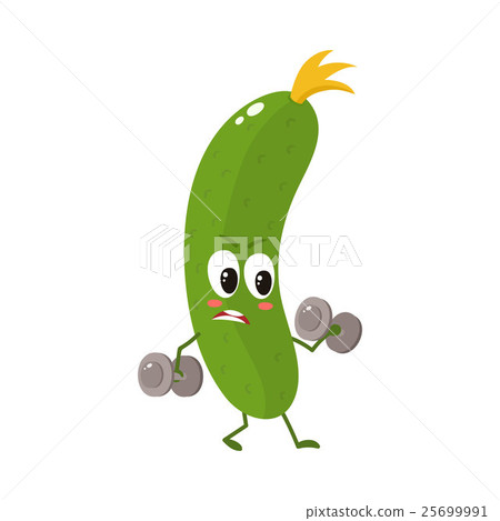 Cheerful cucumber lifting dumbbells Cheerful cucumber lifting dumbbells 25699991