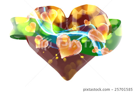 Flying red chopped heart with green ribbon . 3d 25701585