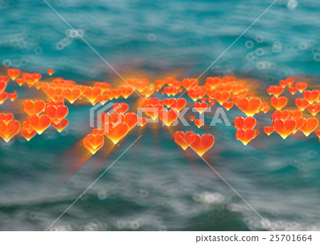 Red gem hearts isolated on blurred marine sea Red gem hearts isolated on blurred marine sea 25701664