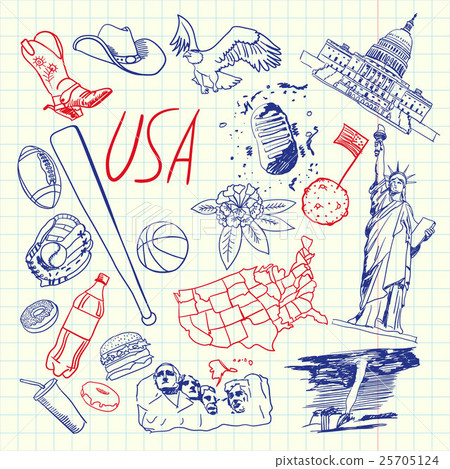USA Symbols Pen Drawn Doodles Vector Collection USA Symbols Pen Drawn Doodles Vector Collection 25705124