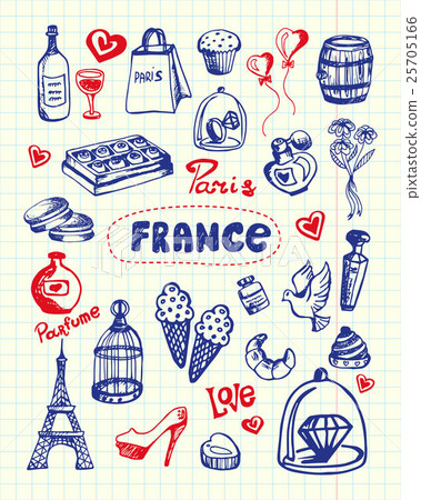 France Symbols Pen Drawn Doodles Vector Collection 25705166
