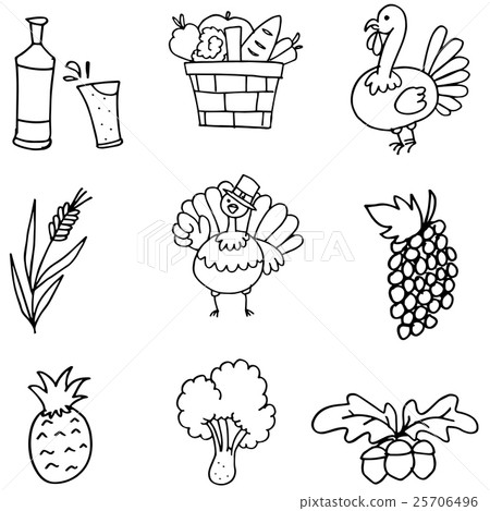 Doodle of hand draw thanksgiving set 25706496