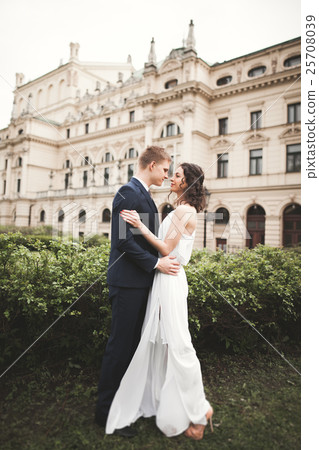 Beautiful wedding couple, bride, groom kissing and Beautiful wedding couple, bride, groom kissing and 25708039