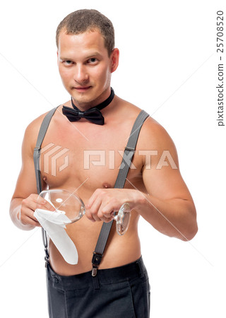 portrait of a waiter with a clean glass of wine 25708520