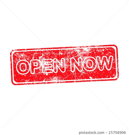 open now red grunge rubber stamp vector 25708906