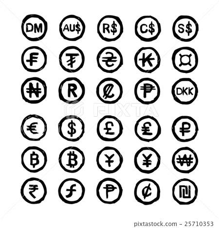 hand drawn doodles international currency symbols 25710353