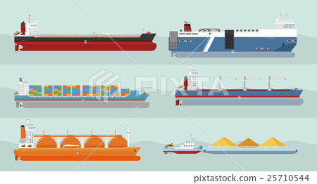 Collection of Cargo Ships Flat Style Illustrations Collection of Cargo Ships Flat Style Illustrations 25710544