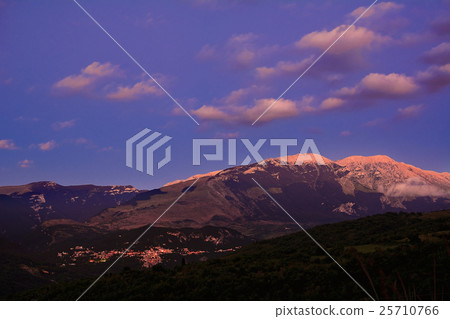 Sunset on Majella mountain and Caramanico village Sunset on Majella mountain and Caramanico village 25710766
