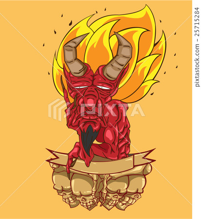 Red Devil head vector. monster in Halloween night 25715284