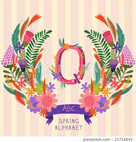 The letter Q. Floral hand drawn monogram The letter Q. Floral hand drawn monogram 25716642