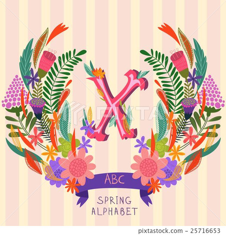 The letter X. Floral hand drawn monogram The letter X. Floral hand drawn monogram 25716653