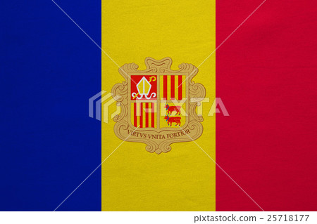 Flag of Andorra real detailed fabric texture Flag of Andorra real detailed fabric texture 25718177
