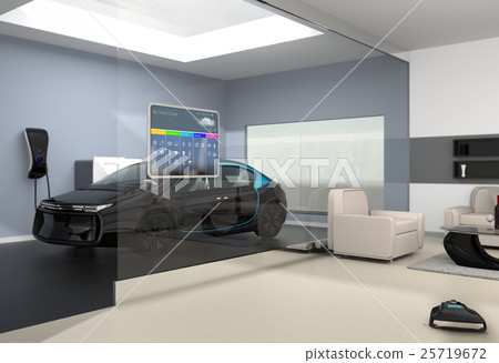 智能家居控制檯面板概念。可以通過觸摸操作，EV充電狀態檢查等進行溫度控制。 25719672