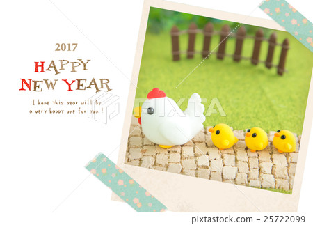 雞父母和孩子走新年卡 25722099