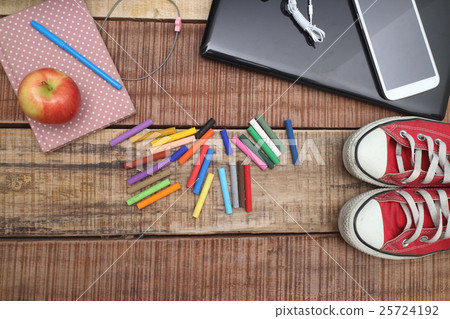 overhead of office table or student table 25724192