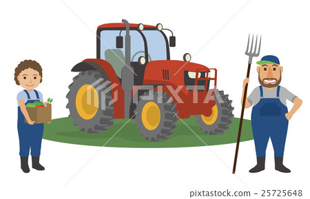 Farmer's couple and agricultural tractor 25725648