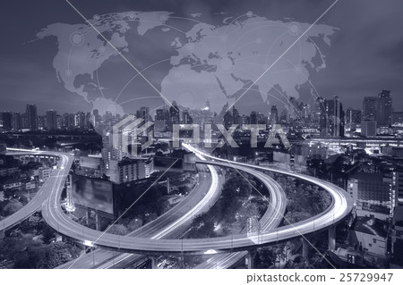 Map pin flat above cityscape in blue tone Map pin flat above cityscape in blue tone 25729947